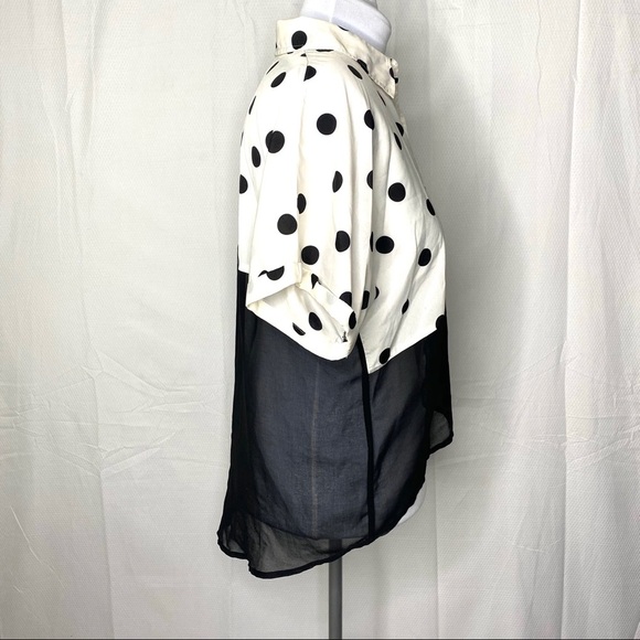 Forever 21 Polka Dot Shirt Black White Chiffon M - Picture 8 of 8